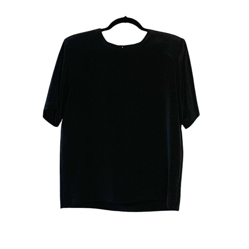 Karen Scott Women’s Black Polyester Blouse Top Key Hole Shoulder Pads Size Med